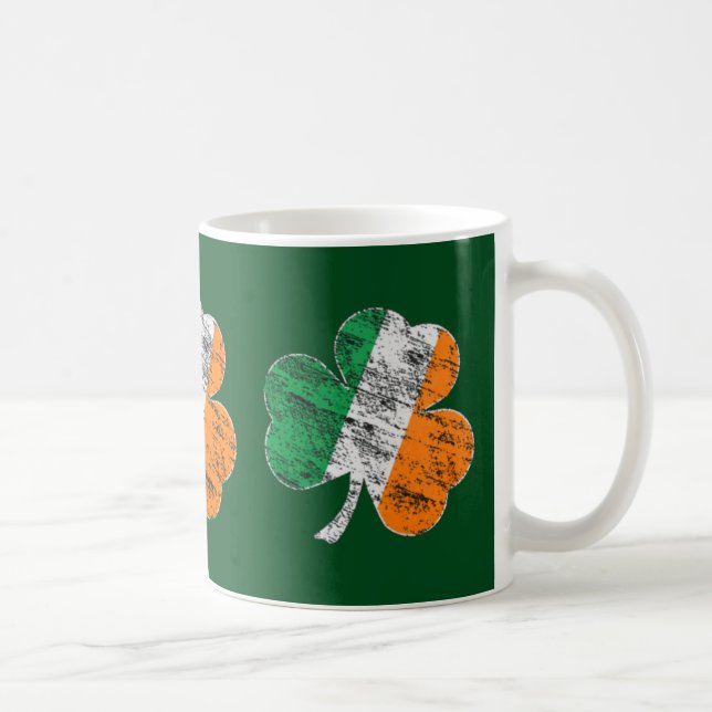 Irish Tricolor Distressed Shamrock St Patricks Day Coffee Mug (Right)