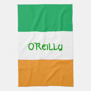 Irish Tricolour Green White Orange Flag with Name Tea Towel