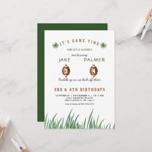 Irish Twins Huddle Up Football Birthday Party II Invitation