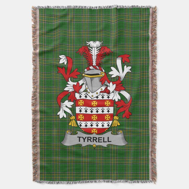  Irish Tyrrell or Terrell Coat of Arms Family Cres Throw Blanket (Front Vertical)