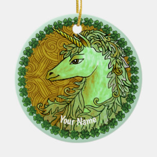 Irish Unicorn Ceramic Ornament