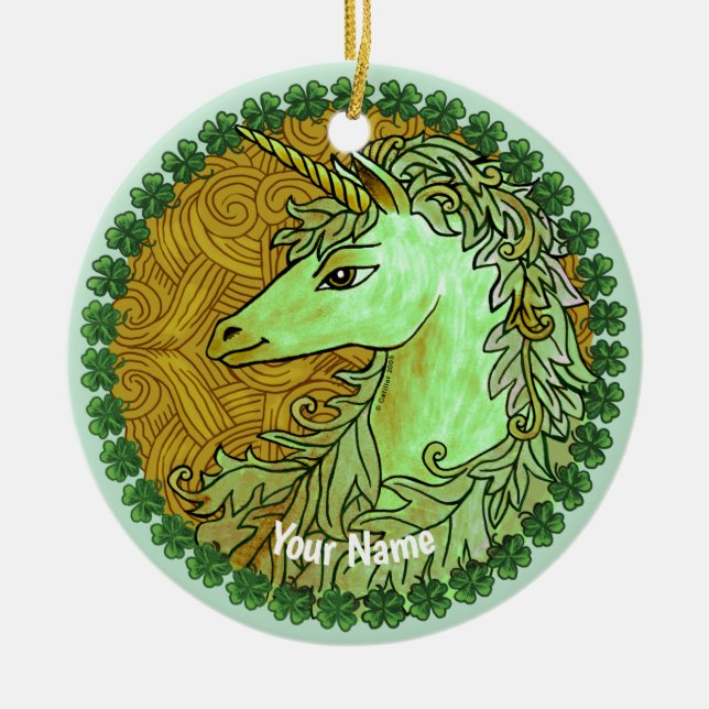 Irish Unicorn  Ceramic Ornament (Front)
