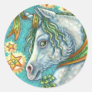 IRISH UNICORN, ST. PATRICK'S DAY FANTASY HORSE CLASSIC ROUND STICKER