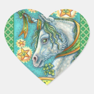 IRISH UNICORN, ST. PATRICK'S DAY FANTASY HORSE HEART STICKER