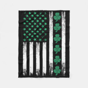 Irish Us American Flag Clovers St Patricks Shamroc Fleece Blanket