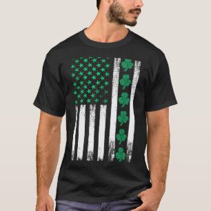 Irish Us American Flag Clovers St Patricks Shamroc T-Shirt