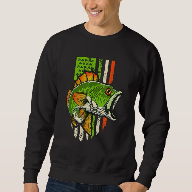 Irish US American Flag Fishing Fish St Patricks Da Sweatshirt (Front)