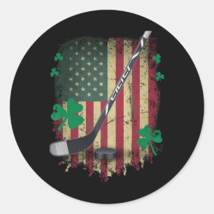 Irish Usa Flag Leprechaun Lucky Hockey St. Patrick Classic Round Sticker
