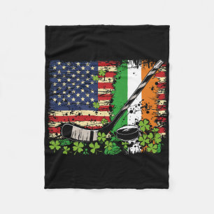 Irish Usa Flag Leprechaun Lucky Hockey St. Patrick Fleece Blanket