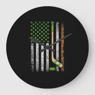 Irish USA Flag Leprechaun Lucky Hockey St. Patrick Large Clock