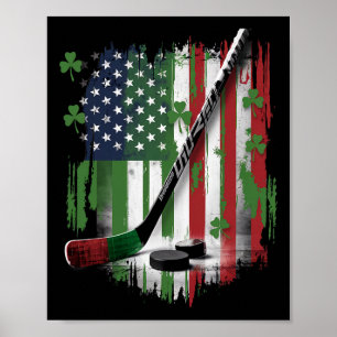 Irish Usa Flag Leprechaun Lucky Hockey St. Patrick Poster