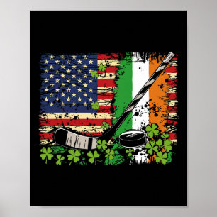 Irish Usa Flag Leprechaun Lucky Hockey St. Patrick Poster