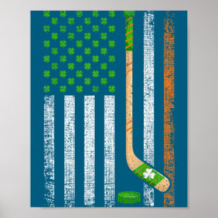 Irish Usa Flag Leprechaun Lucky Hockey St. Patrick Poster