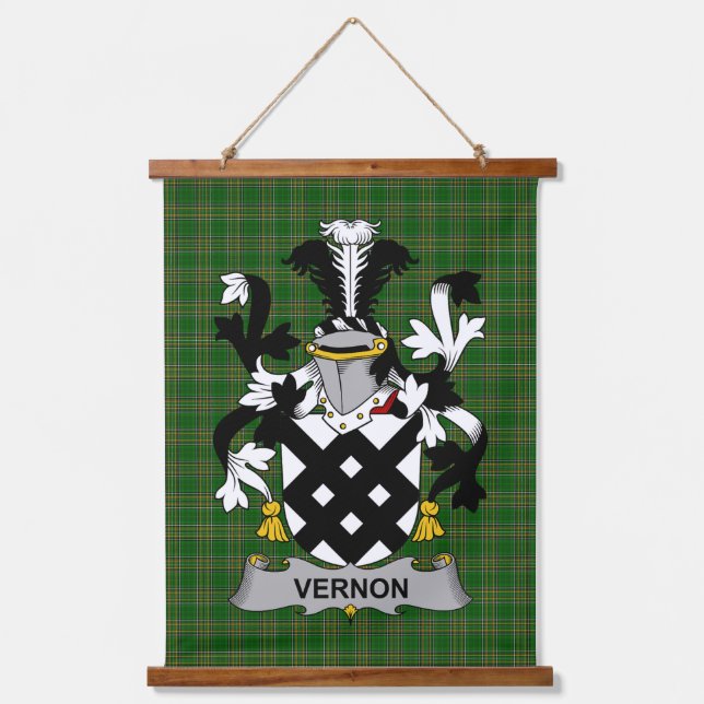 Irish Vernon Coat of Arms Family Crest Hanging Tapestry (Front)