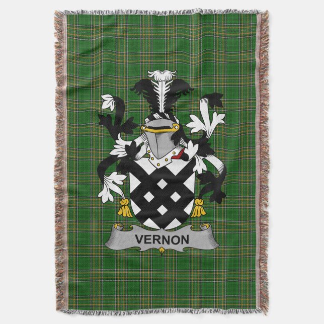  Irish Vernon Coat of Arms Family Crest Ireland Throw Blanket (Front Vertical)