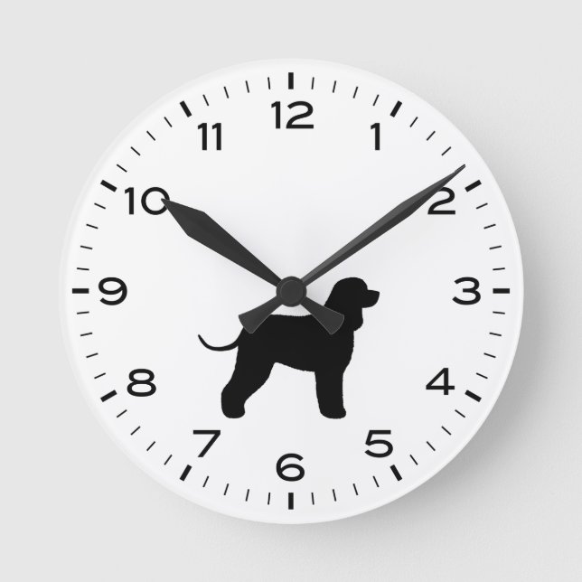 Irish Water Spaniel Dog Breed Silhouette Round Clock (Front)