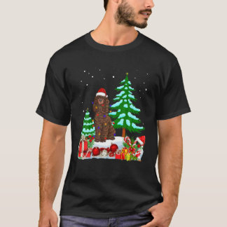 Irish Water Spaniel Dog Wearing Christmas Hat Tree T-Shirt