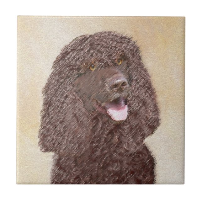 Irish Water Spaniel Painting - Original Dog Art Ceramic Tile (Front)