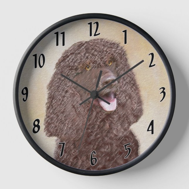 Irish Water Spaniel Painting - Original Dog Art Clock (Front)