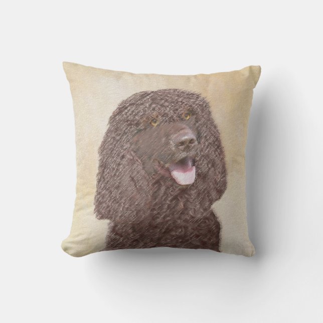 Irish Water Spaniel Painting - Original Dog Art Cushion (Front)