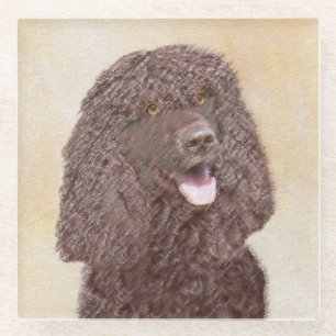 Irish Water Spaniel Painting - Original Dog Art Glass Coaster