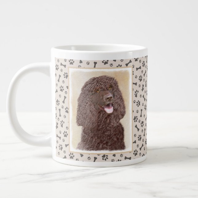 Irish Water Spaniel Painting - Original Dog Art Large Coffee Mug (Left)