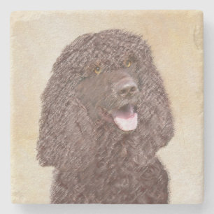 Irish Water Spaniel Painting - Original Dog Art Stone Coaster