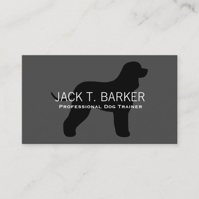 Irish Water Spaniel Silhouette Black on Grey Business Card (Front)
