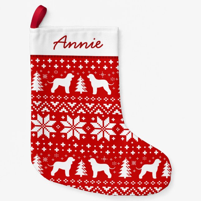 Irish Water Spaniel Silhouettes Pattern Cute Small Christmas Stocking (Front)