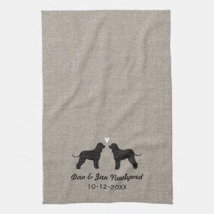 Irish Water Spaniel Silhouettes with Heart Tea Towel
