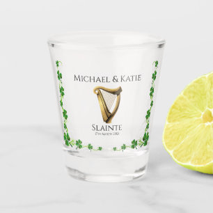 Irish Wedding Harp & Shamrock Shot Glass