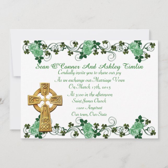 Irish Wedding invitation Celtic cross (Front)