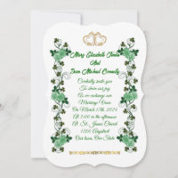 Irish Wedding invitation shamrocks and green roses