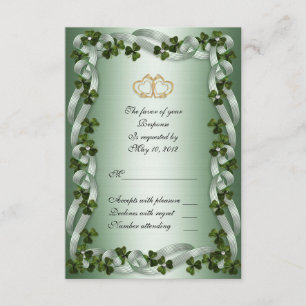 Irish wedding RSVP card shamrocks