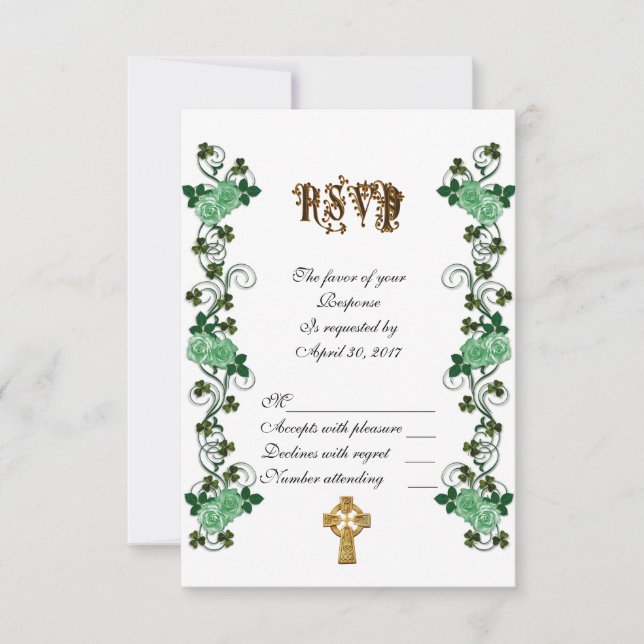 Irish wedding RSVP Celtic cross (Front)