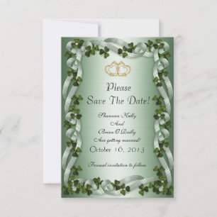 Irish wedding save the date shamrocks and ribbons