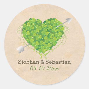 Irish Wedding Shamrock Heart Classic Round Sticker