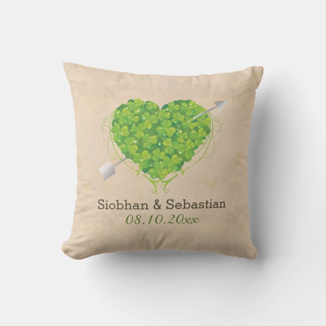 Irish Wedding Shamrock Heart Cushion (Front)