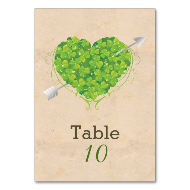 Irish Wedding Shamrock Heart Table Number (Front)