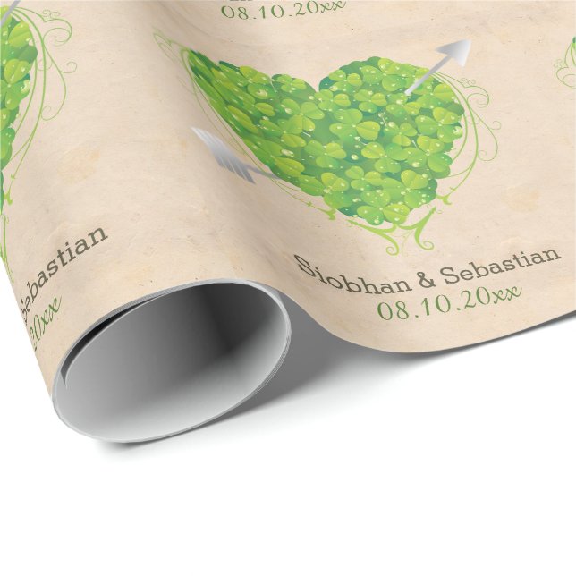 Irish Wedding Shamrock Heart Wrapping Paper (Roll Corner)