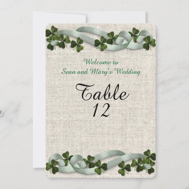 Irish wedding table cards linen elegant (Front)