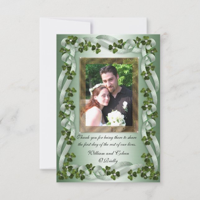 Irish wedding Thank you card shamrocks (Front)