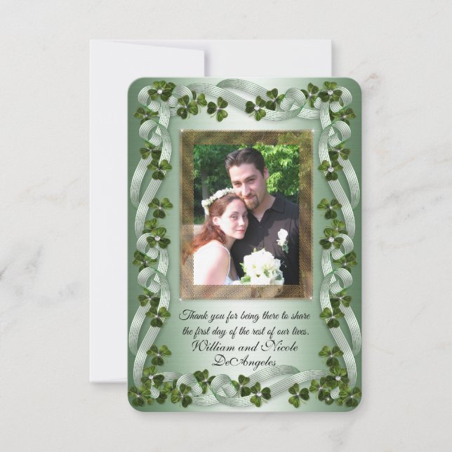 Irish wedding Thank you card shamrocks (Front)