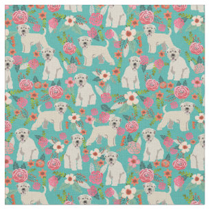 irish wheaten terrier dog vintage floral turquoise fabric