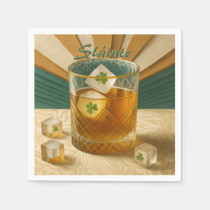 Irish Whiskey Tumbler Shamrock Ice "Sláinte!" Napkin