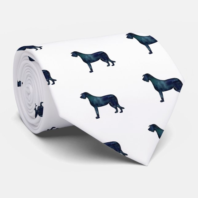 Irish Wolfhound Black Watercolor Silhouette Tie (Rolled)