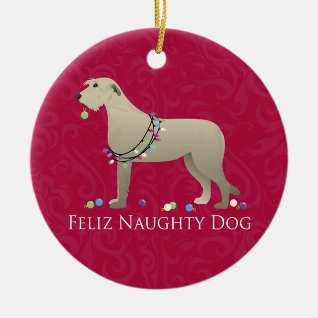 Irish Wolfhound Christmas Design Ceramic Ornament (Front)