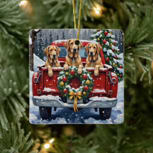 Irish Wolfhound Christmas Red Truck Holiday Gift Ceramic Ornament
