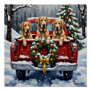 Irish Wolfhound Christmas Red Truck Holiday Gift Poster