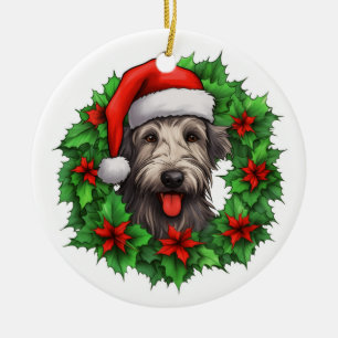 Irish Wolfhound Christmas Wreath Ceramic Ornament
